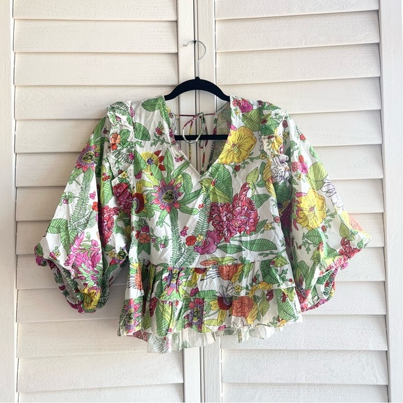 Love The Label Vibrant Floral Print Blouse with Puff Sleeves - Picture 4 of 4